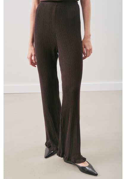 Volanlı Lastik Örgü Pantolon Kahverengi modelleri