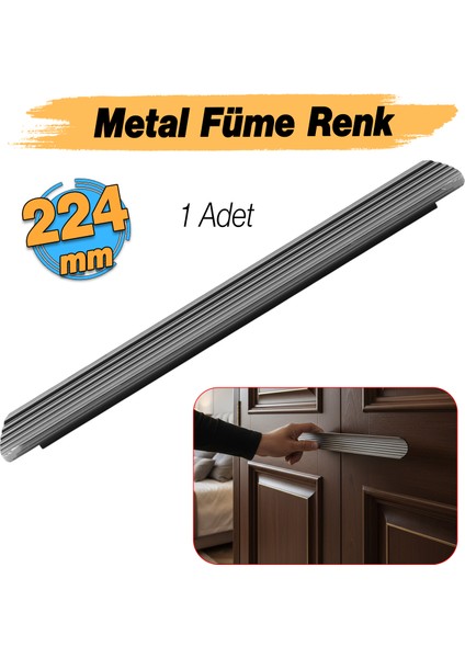 Kanal Kulp Füme Kanallı Çizgili 224 mm 24 cm Metal Mobilya Çekmece Dolap Kapak Kulpu Modern Kulplar