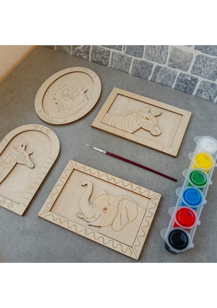 Hayvanlar Ahşap Boyama Etkinlik Seti Eğitici Çocuk Aktivite + Fırça + Akrilik Boya Kreş Okul Öncesi fiyatları