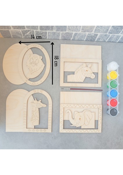 Hayvanlar Ahşap Boyama Etkinlik Seti Eğitici Çocuk Aktivite + Fırça + Akrilik Boya Kreş Okul Öncesi indirimleri