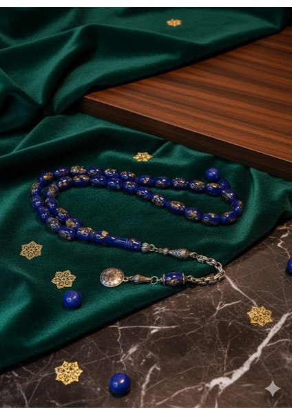 Kapsül Kesim Altın Varaklı Lacivert Tesbih fiyatları