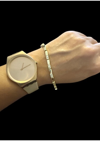 Çelik Gold Zirkon Taşlı Kare Bileklik modelleri