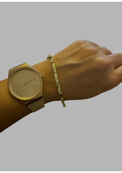 Çelik Gold Zirkon Taşlı Kare Bileklik fırsatları