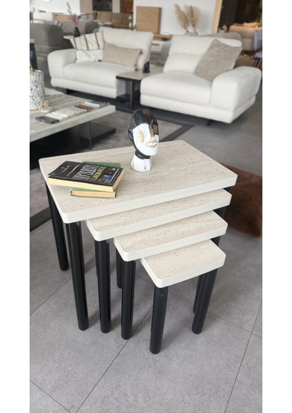 4lü Traverten Zigon Sehpa Bohem Siyah Ayak fiyatları