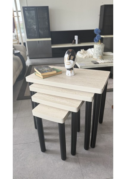 4lü Traverten Zigon Sehpa Bohem Siyah Ayak modelleri