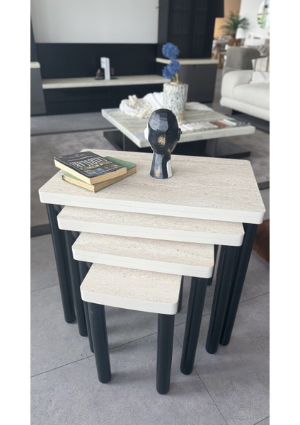 4lü Traverten Zigon Sehpa Bohem Siyah Ayak fırsatları