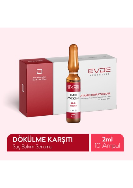 Multi Vitamin Hair Cocktail | Dökülme Karşıtı Saç/kaş Bakım Serumu 2ml x 10 Ampul (Vitamin Kompleksi + Peptid Içerikli)