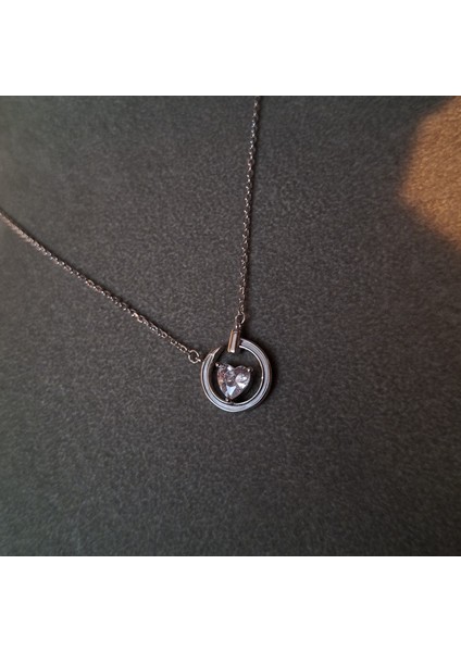 925 Ayar Gümüş Kalpli Zirkon Taş Model Genç/yetişkin Kadın Kolyesi