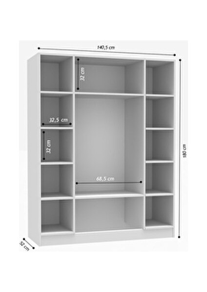Bohem 4 Kapak 2 Çekmece Aynalı Gardırop Mdf Kapak