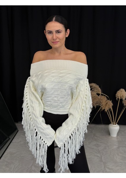 Özel Tasarım Püskülü Kayık Yaka Kazak fırsatları