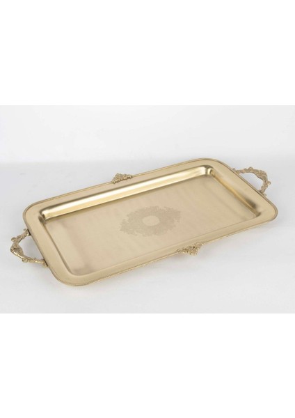 Pirinç Işlemeli Dkdörtgen Tepsi 52X28CM