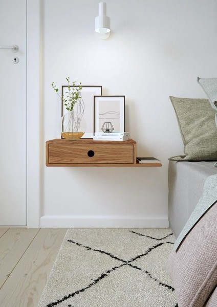 Ahşap Raf Bölmeli Uçan Komodin