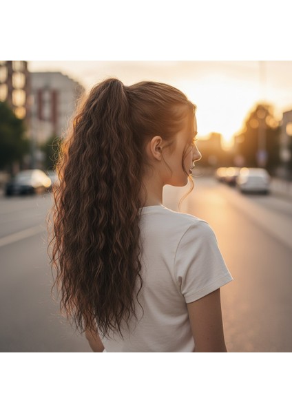 Tokalı Kabarık Dalgalı At Kuyruğu / Kahve Karamel