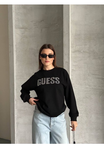 Üçgen Yazı Taşlı Uzun Kol Sweatshirt modelleri
