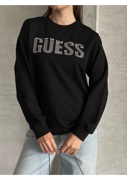 Üçgen Yazı Taşlı Uzun Kol Sweatshirt indirimleri