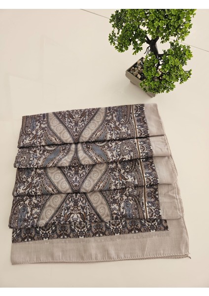 Etnik Desenli Gri ve Bej Tonlarında Soft Şal modelleri