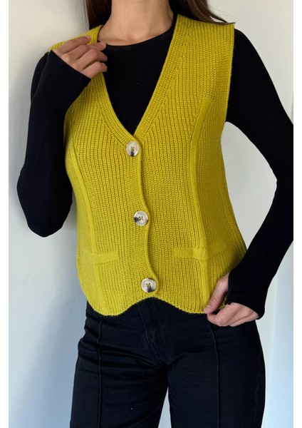 Kadın V Yaka Ön Düğmeli Triko Yelek P-00019004 modelleri