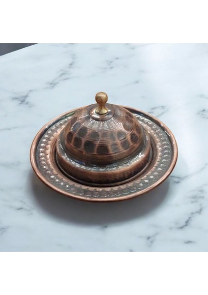 Bakır Lokumluk 7 cm Kahve Yanı Lokumluk Bakır Şekerlik Mini Boy Çekiç Dövmeli Lokumluk