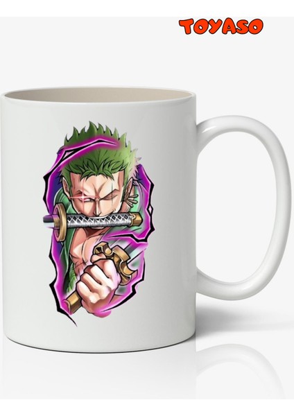 One Piece Roronoa Zoro Anime Temalı Beyaz Kupa Bardak Sevgiliye Arkadaşa Hediye