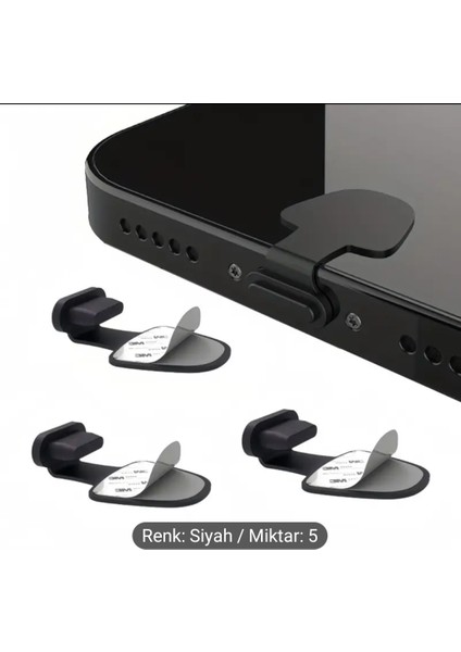 iPhone 6-7-8-11-12-13-14 Modeller ile Uyumlu Yapışkanlı Şarj Yeri Koruma Tıpası Slikon 3 Ad Siyah 1 Adeti Beyaz