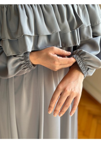 Çift Fırfırlı Robalı Elbise 5068