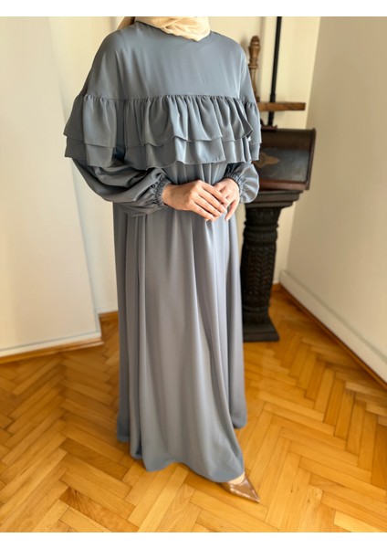 Çift Fırfırlı Robalı Elbise 5068