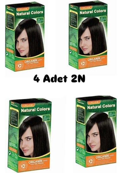 Organic Natural Colors 4 Adet & 2n Çok Koyu Kahve Saç Boyası