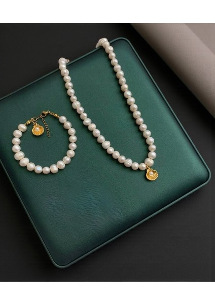 Sertifikalı Gerçek Doğal Beyaz Inci Kadın Bileklik Kolye Çelik Klips Istiridye