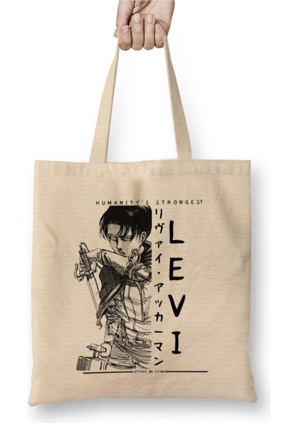 Levi Attack On Titan Shingeki No Kyojin Beyaz Bez Çanta Uzun Saplı Alışveriş Çantası Plaj Çantası