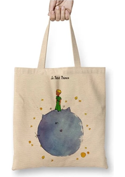 Küçük Prens Le Petit Prince Beyaz Bez Çanta Uzun Saplı Alışveriş Çantası Plaj Çantası