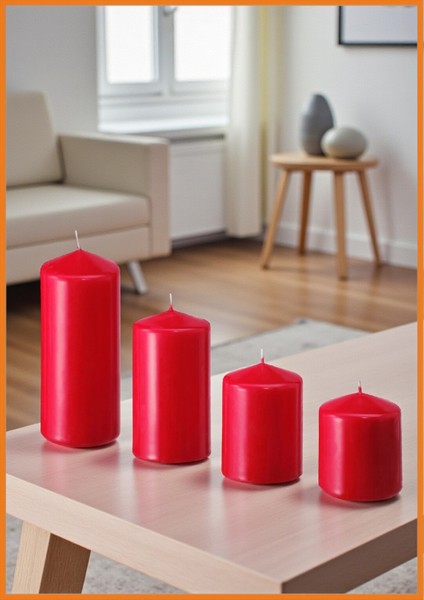 Blok Mum 4 Adet Kokusuz Silindir Romantik Ortam Aydınlatma 12 - 40 Saat Yanma Süresi Kırmızı