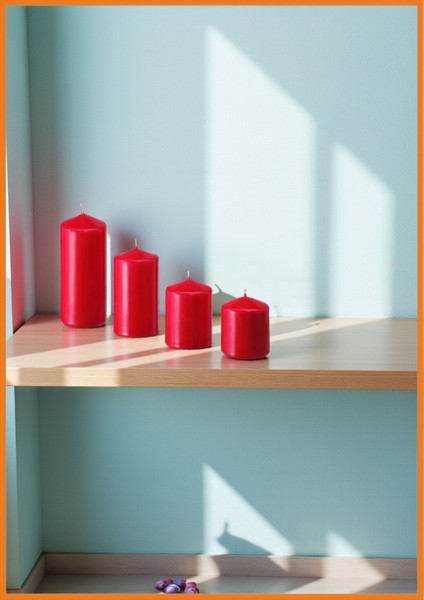 Blok Mum 4 Adet Kokusuz Silindir Romantik Ortam Aydınlatma 12 - 40 Saat Yanma Süresi Kırmızı modelleri