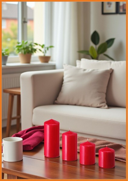 Blok Mum 4 Adet Kokusuz Silindir Romantik Ortam Aydınlatma 12 - 40 Saat Yanma Süresi Kırmızı indirimleri