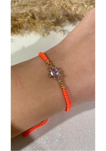 Pembe Zirkon ve Turuncu Ipli Bileklik
