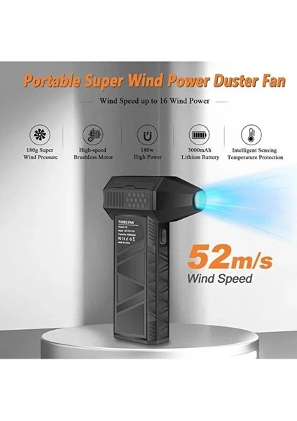 Turbo Jet 130000RPM Şarjlı Turbo Jet Şiddetli Fan Güçlü Hava Üfleyici Araç Süpürgesi 4000 Mah 52M/SEC fiyatları
