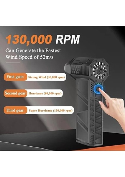 Turbo Jet 130000RPM Şarjlı Turbo Jet Şiddetli Fan Güçlü Hava Üfleyici Araç Süpürgesi 4000 Mah 52M/SEC modelleri