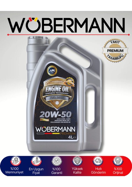 20W-50 Motor Yağı 4 Litre – Benzinli ve Dizel Araçlar Için