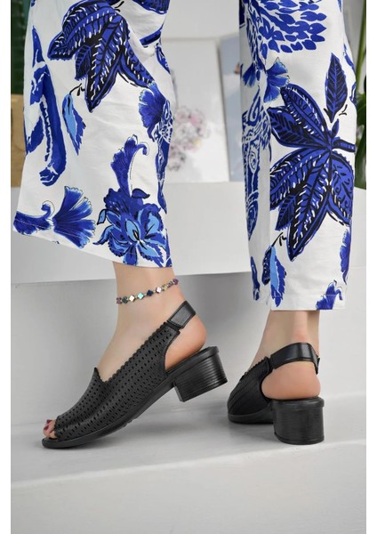 Önü Açık Hakiki Deri Ses Yapmaz Anne Model Kısa Topuklu Sandalet modelleri