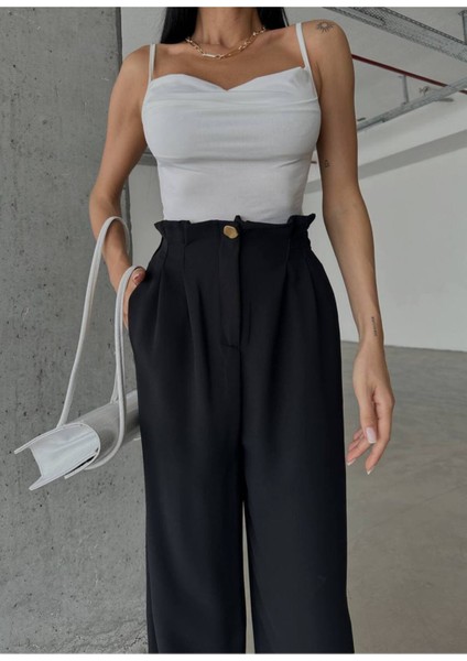 Siyah Yüksek Bel Lastikli Konfort Pantolon - 10566 fiyatları