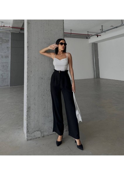 Siyah Yüksek Bel Lastikli Konfort Pantolon - 10566 modelleri
