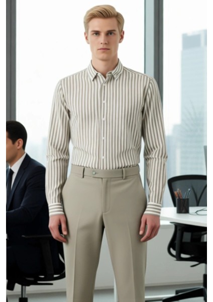 Erkek Regular Fit Çizgili Pamuklu Uzun Kollu Gömlek Modern ve Konforlu Bir Stil Sunuyor Şık fırsatları