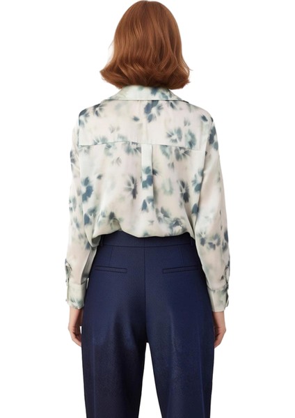 Kadın Dökümlü Saten Gömlek Çiçek Desenli Uzun Kollu Rahat Kesim Günlük Şıklık Zarafetiyle Buluşuyor indirimleri