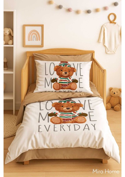 Dijital Baskılı 3D Pamuklu Yenidoğan Bebek Nevresim Takımı Love Me Everyday modelleri