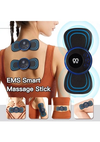 Buğz 8 Modlu Mini Şarjlı Kelebek LCD Ekran Ems Boyun Omuz Kol Sırt Elektrikli Masaj Bantı Kas Stimülatörü