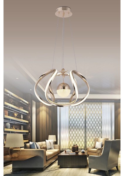 Nilüfer 3 Renk Gold ( Sarı Beyaz ve Gün Işığı ) Luxury LED Kristal Taşlı Avize Concept