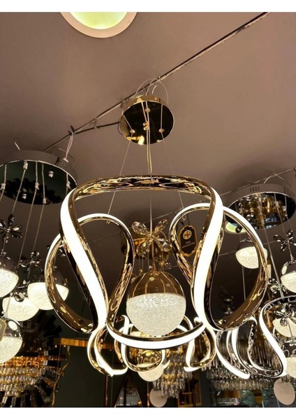 Nilüfer 3 Renk Gold ( Sarı Beyaz ve Gün Işığı ) Luxury LED Kristal Taşlı Avize fırsatları