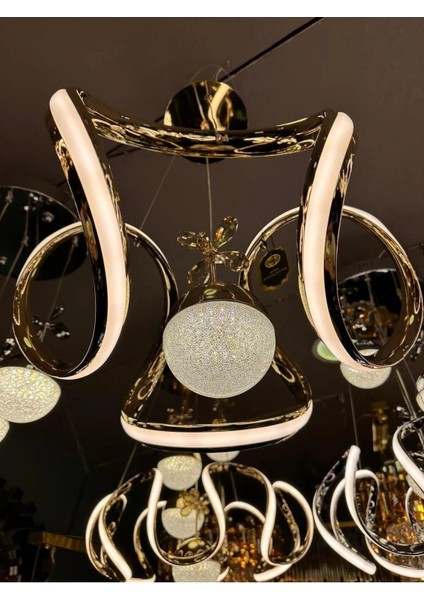 Nilüfer 3 Renk Gold ( Sarı Beyaz ve Gün Işığı ) Luxury LED Kristal Taşlı Avize indirimleri