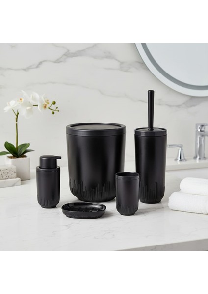 5'li Akrilik Yuvarlak Banyo Seti-Çöp Kovası, Wc Fırçalık, Sıvı Sabunluk, Katı Sabunluk, Diş Fırçalık