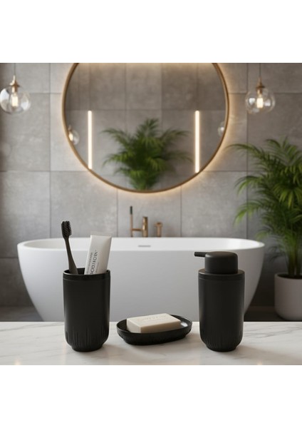 5'li Akrilik Yuvarlak Banyo Seti-Çöp Kovası, Wc Fırçalık, Sıvı Sabunluk, Katı Sabunluk, Diş Fırçalık modelleri