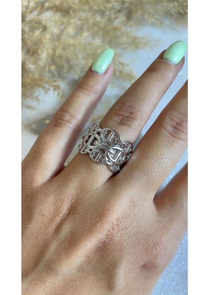 Rodyum Kaplama Ithal Yüksek Kalite Üretim 3'lü 3lü Görünümlü Özel Tasarım 925 Ayar Gümüş Yüzük